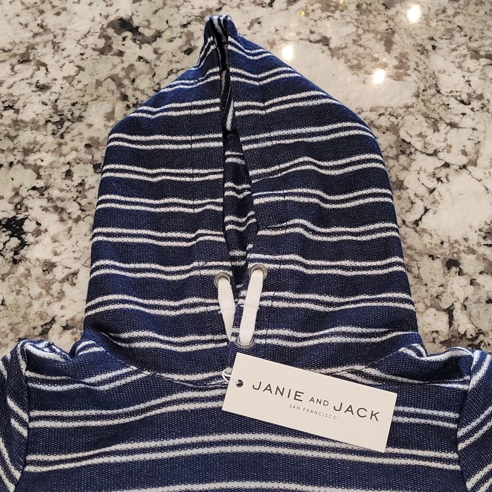 NWT JANIE AND JACK BOYS hooded shirt. Size 18to 24M navy blue and white - Picture 1 of 5